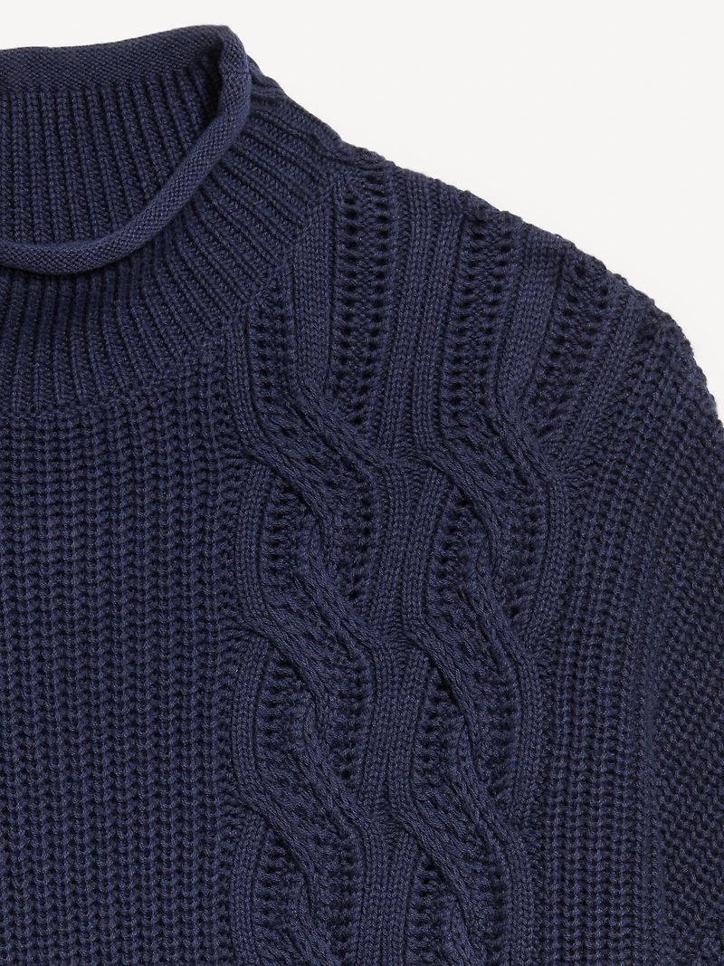 Seaside Cotton Roll-Neck Cable-Knit Sweater