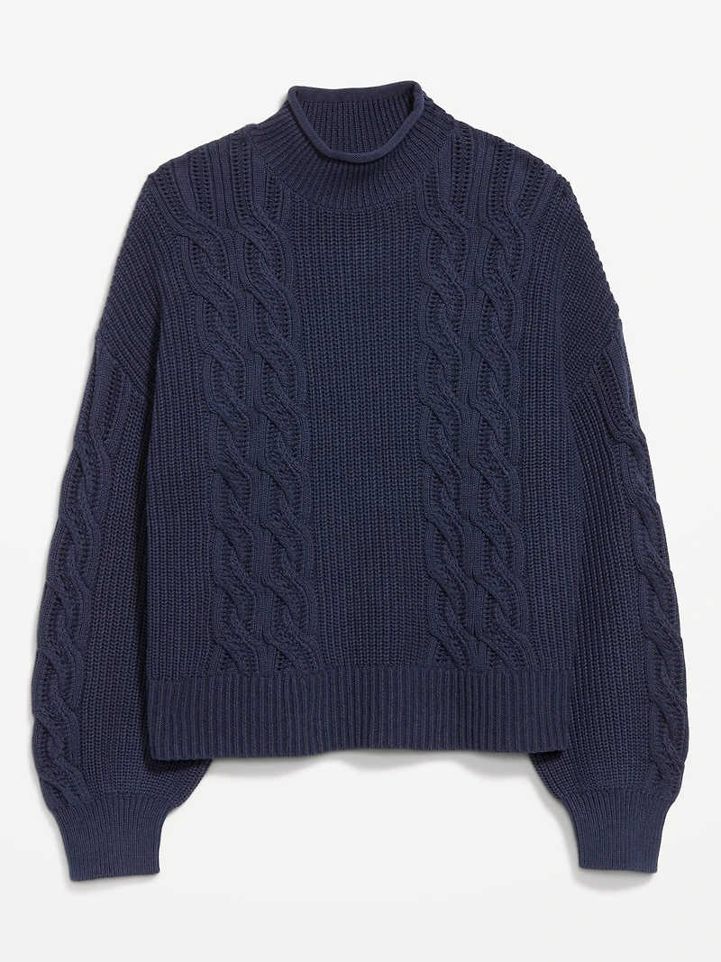 Seaside Cotton Roll-Neck Cable-Knit Sweater