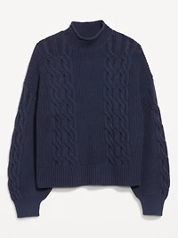 Seaside Cotton Roll-Neck Cable-Knit Sweater
