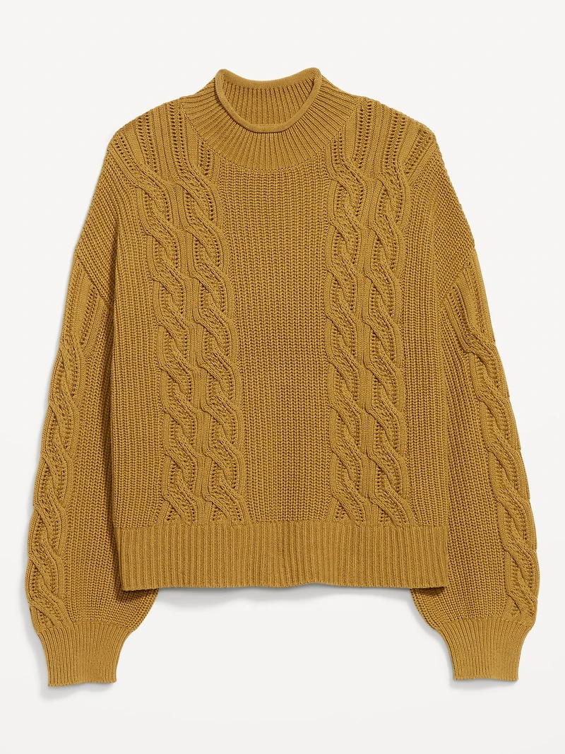 Seaside Cotton Roll-Neck Cable-Knit Sweater