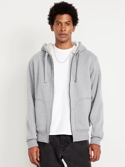 Sherpa-Lined Fleece Zip Hoodie