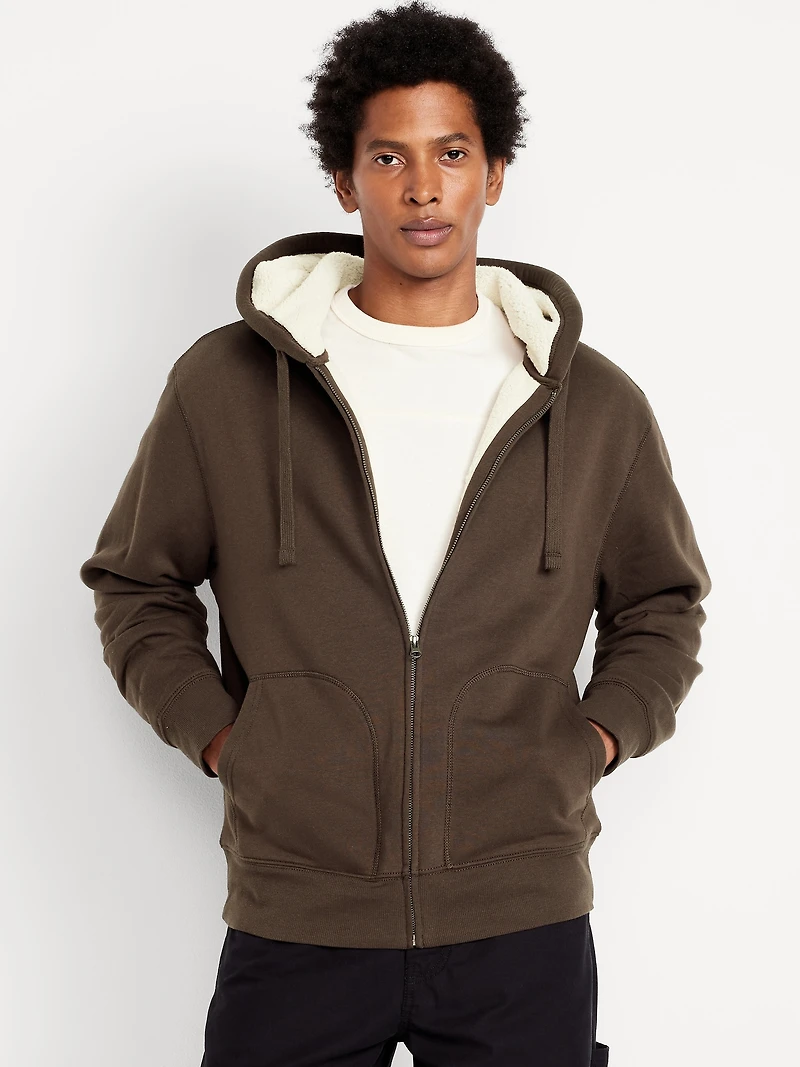 Sherpa-Lined Fleece Zip Hoodie
