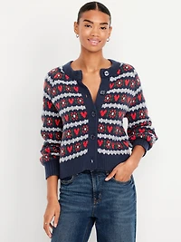 SoSoft Crew-Neck Printed Cardigan Sweater