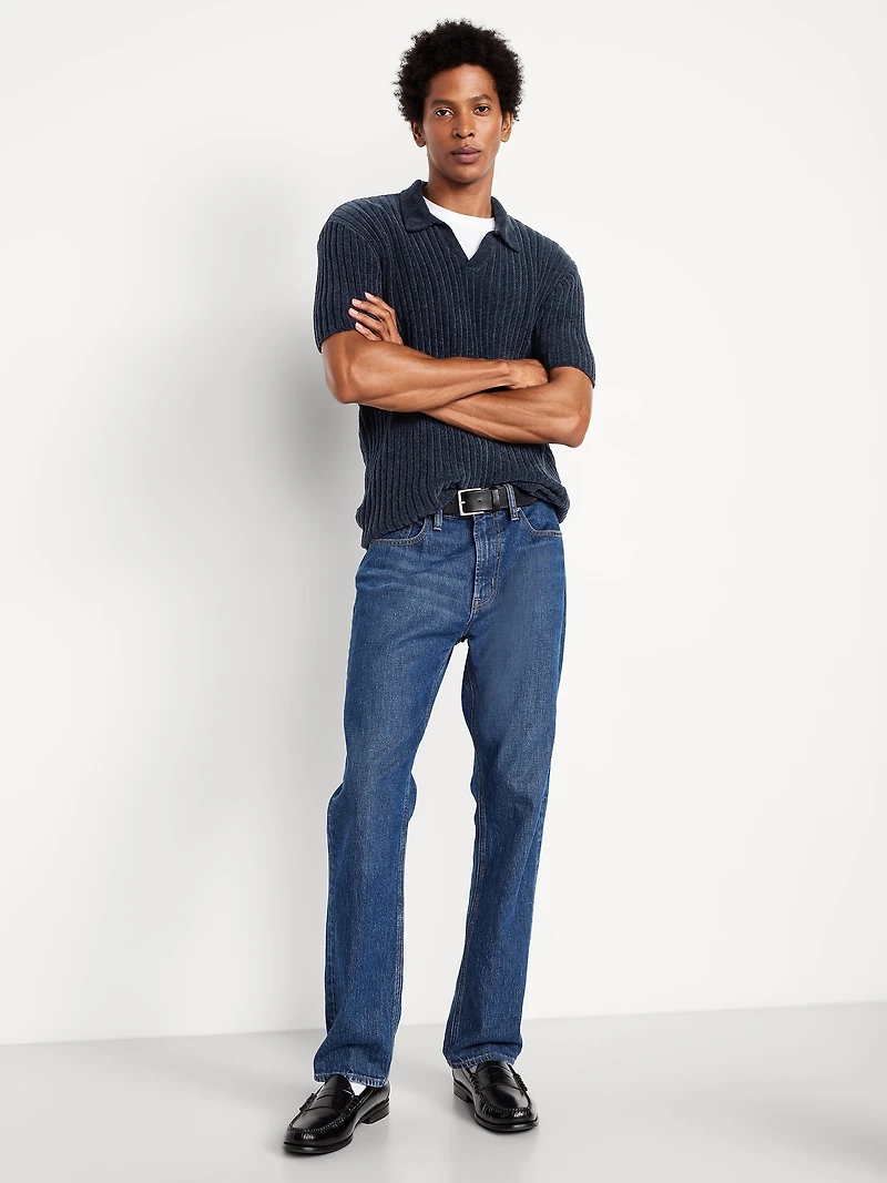 Short-Sleeve Chenille Polo Sweater