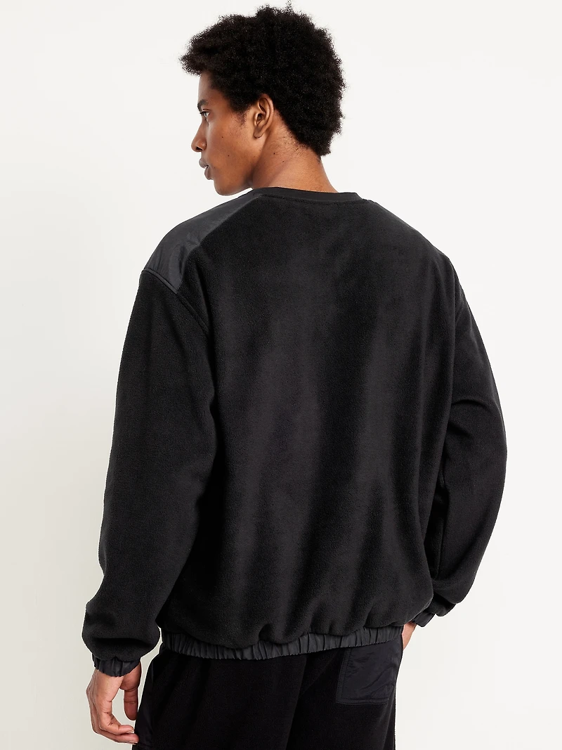 Oversized Microfleece Utility Pocket Crew-Neck