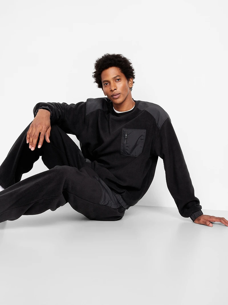 Oversized Microfleece Utility Pocket Crew-Neck
