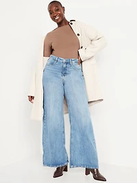 Long-Sleeve Slit-Neck Ruched Top