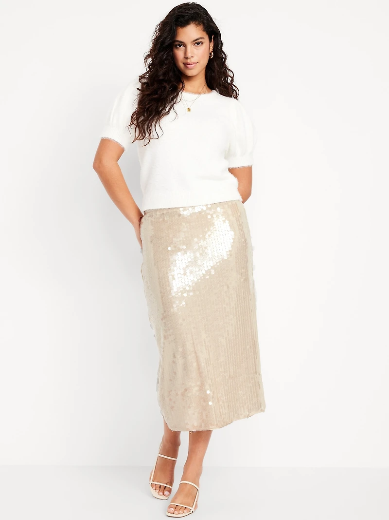 High-Waisted Sequin Midi Pencil Skirt