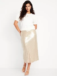 High-Waisted Sequin Midi Pencil Skirt
