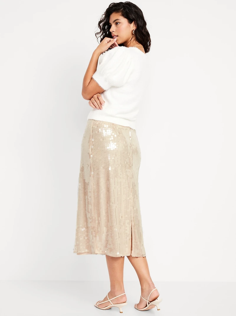 High-Waisted Sequin Midi Pencil Skirt