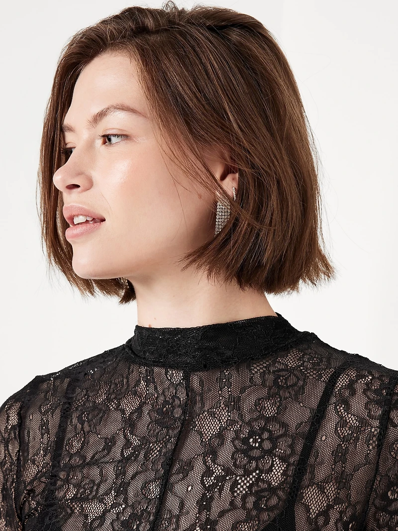 Mock Neck Lace Maxi Dress