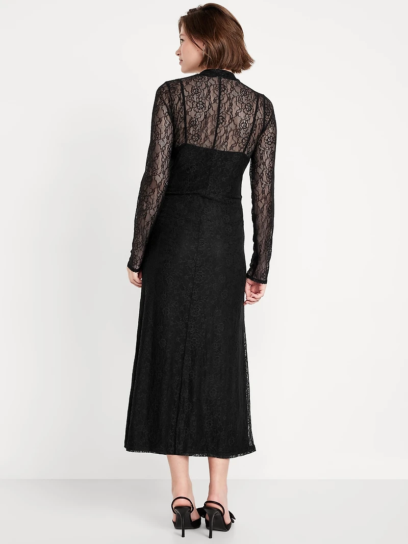 Mock Neck Lace Maxi Dress