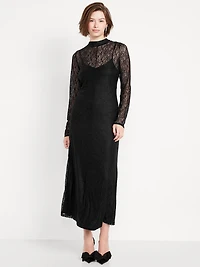 Mock Neck Lace Maxi Dress