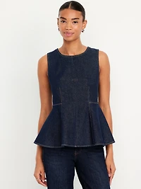 High-Neck Jean Peplum Top