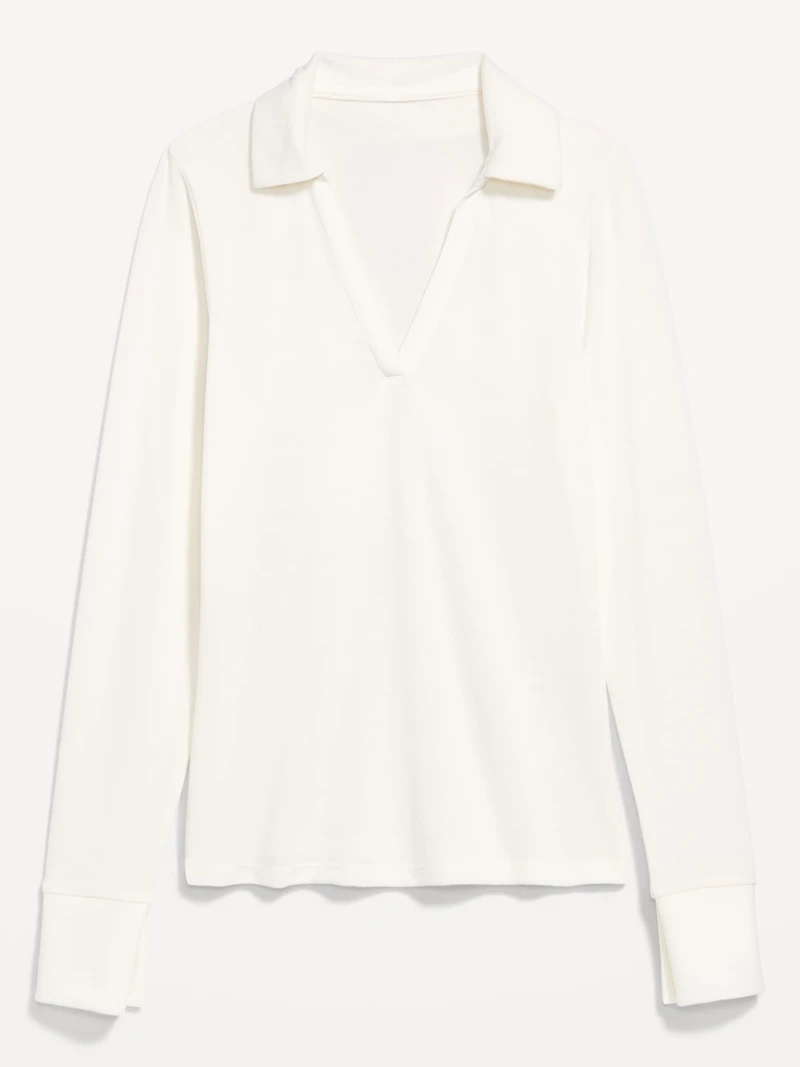 Split-Neck Long-Sleeve Pullover Shirt