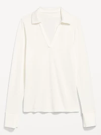 Split-Neck Long-Sleeve Pullover Shirt