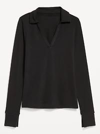 Split-Neck Long-Sleeve Pullover Shirt
