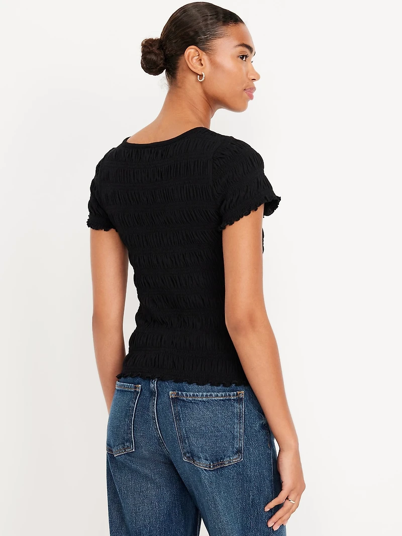 Slit-Neck Smocked Top