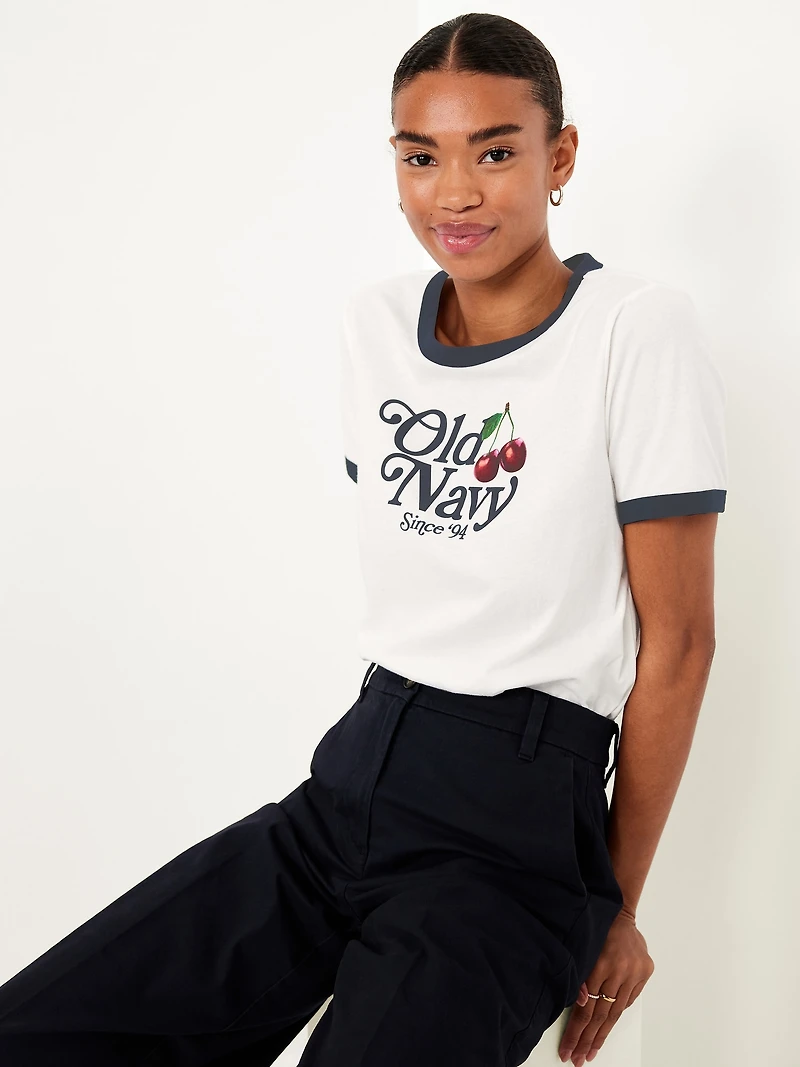 EveryWear Crew-Neck Logo-Graphic Ringer T-Shirt