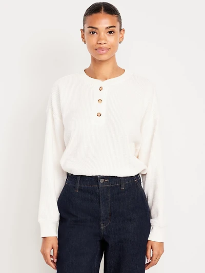 Oversized Cozy Waffle Henley Top