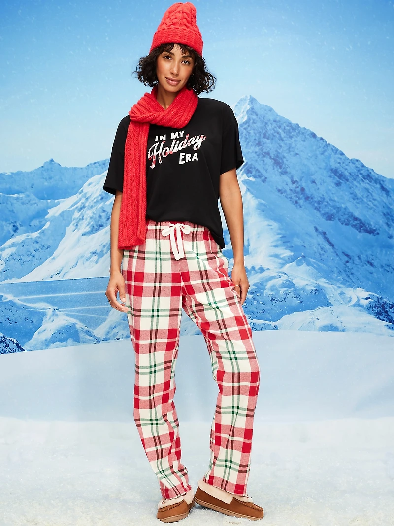 Mid-Rise Plaid Flannel Pajama Pants for Women