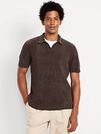 Short-Sleeve Chenille Polo Sweater