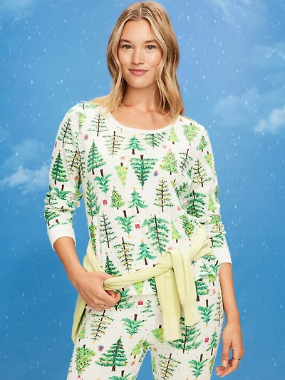Scoop-Neck Waffle Pajama Top for Women