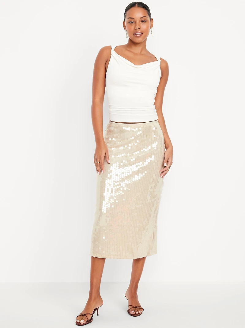 High-Waisted Sequin Midi Pencil Skirt