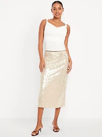 High-Waisted Sequin Midi Pencil Skirt