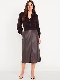 High-Waisted Faux-Leather Midi Skirt