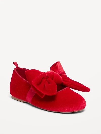 Velvet Bow Ballet Flats for Toddler Girls