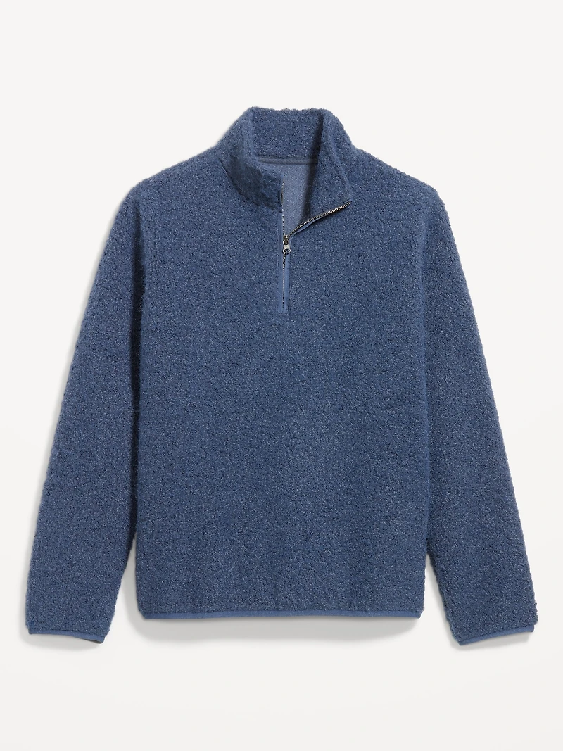 Loose Bouclé Sherpa Quarter-Zip Pullover