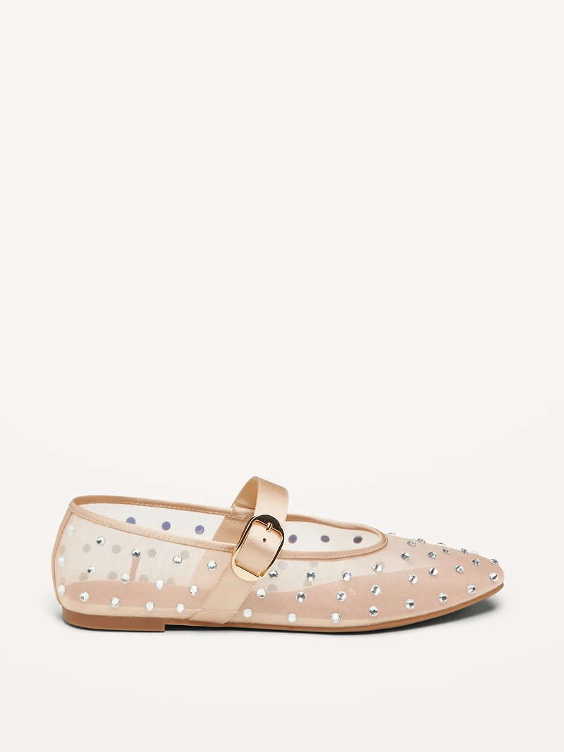 Mesh Embellished Mary Jane Ballet Flat for Women