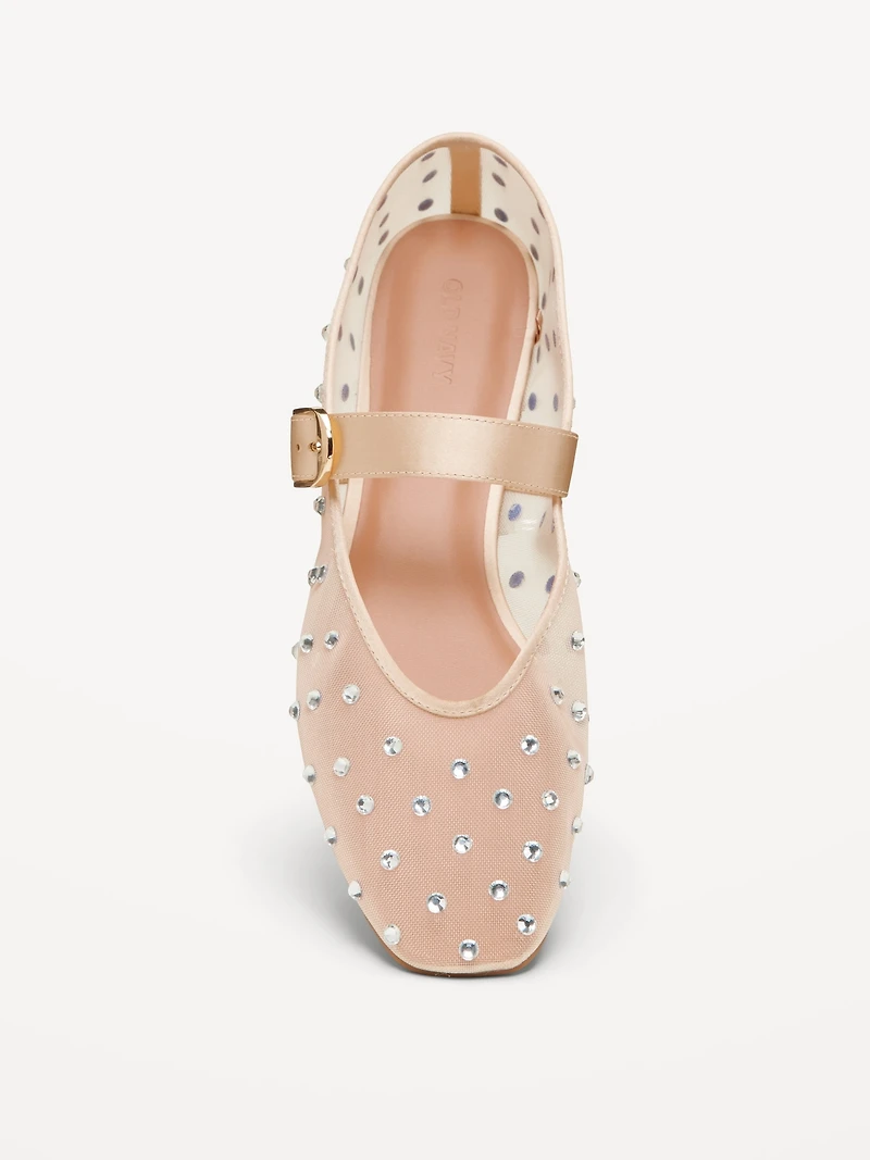 Mesh Embellished Mary Jane Ballet Flat for Women
