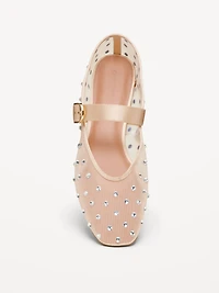 Mesh Embellished Mary Jane Ballet Flat for Women