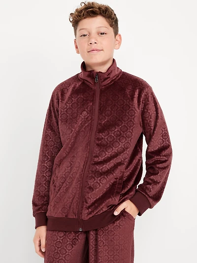 Oversized Embossed Velour Track Jacket for Boys