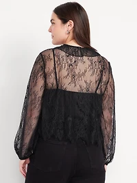 Long-Sleeve Lace V-Neck Lined Top