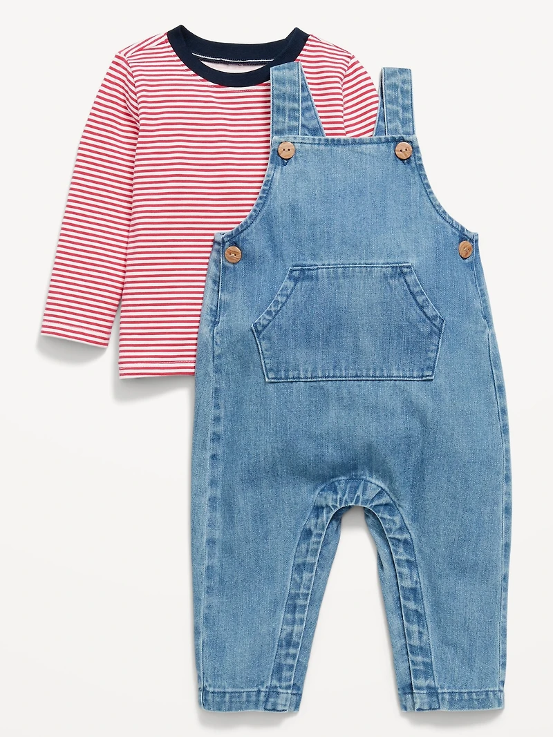 Long-Sleeve T-Shirt and Overalls Set for Baby