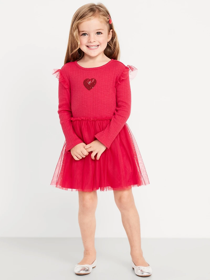 Long-Sleeve Fit and Flare Tutu Dress for Toddler Girls