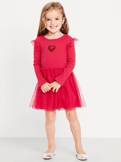 Long-Sleeve Fit and Flare Tutu Dress for Toddler Girls