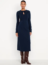 Long-Sleeve Twist-Neck Midi Dress