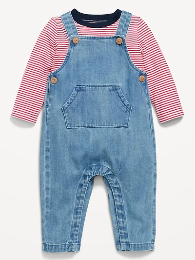 Long-Sleeve T-Shirt and Overalls Set for Baby