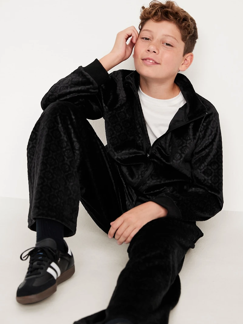 Baggy Embossed Velour Track Pants for Boys