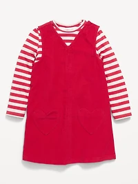 Long-Sleeve Ribbed T-Shirt and Corduroy Dress Set for Toddler Girls