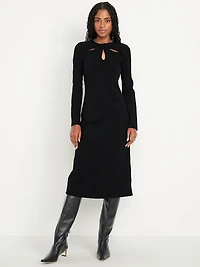 Long-Sleeve Twist-Neck Midi Dress