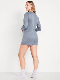 Long-Sleeve Pointelle Henley Pajama Romper