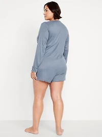 Long-Sleeve Pointelle Henley Pajama Romper
