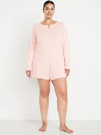 Long-Sleeve Pointelle Henley Pajama Romper