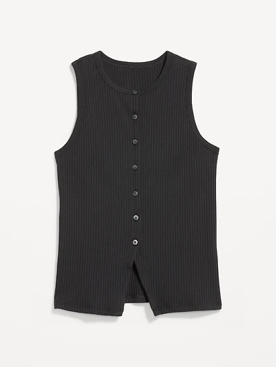 Sleeveless Button-Down Ribbed Top