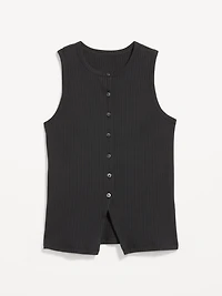 Sleeveless Button-Down Ribbed Top
